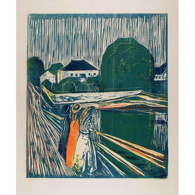 "Les filles sur le pont" par Edvard Munch - Art mural sur toile tendue avec châssis, H 40 po x l 28 po