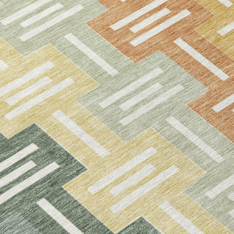 Machine Washable Indoor/Outdoor Chantille ACN2556 Mid-Century Modern Rug, Basil, 5' x 7'6"