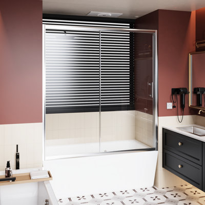 Porte de douche coulissante simple pour baignoire, l 60 po x H 62 po, verre trempé transparent, cadre en aluminium, roulettes en alliage de zinc, glissement lisse et sécuritaire, large porte de conception imperméable et haute, 1/5 po d'épaisseur