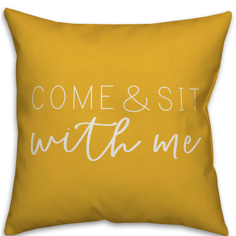 Textual Outdoor Throw Pillow, 16" H x 16" W, Yellow