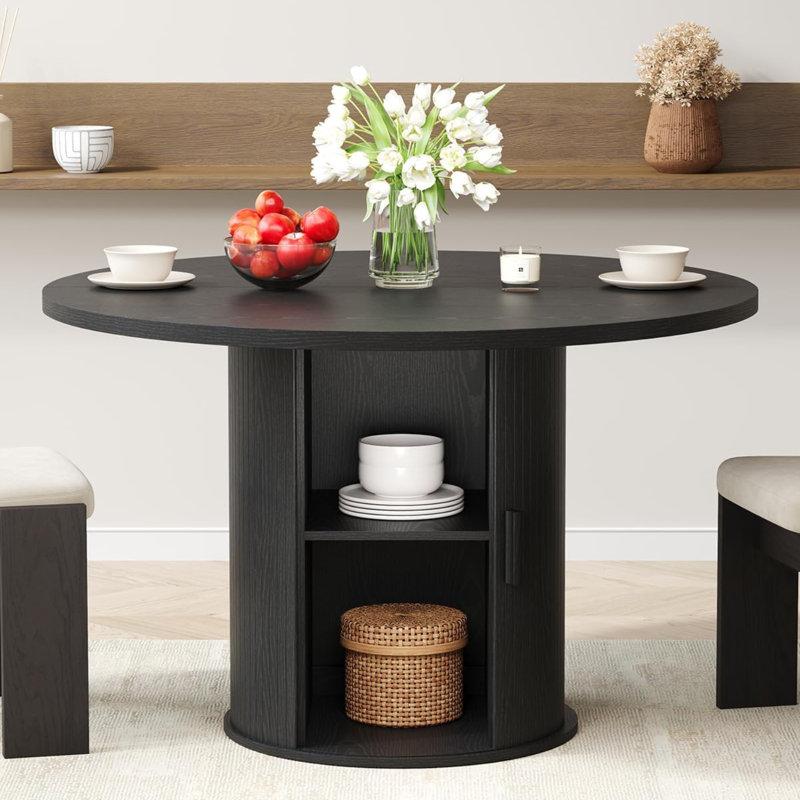 47-Inch Round Dining Table With Storage, Black
