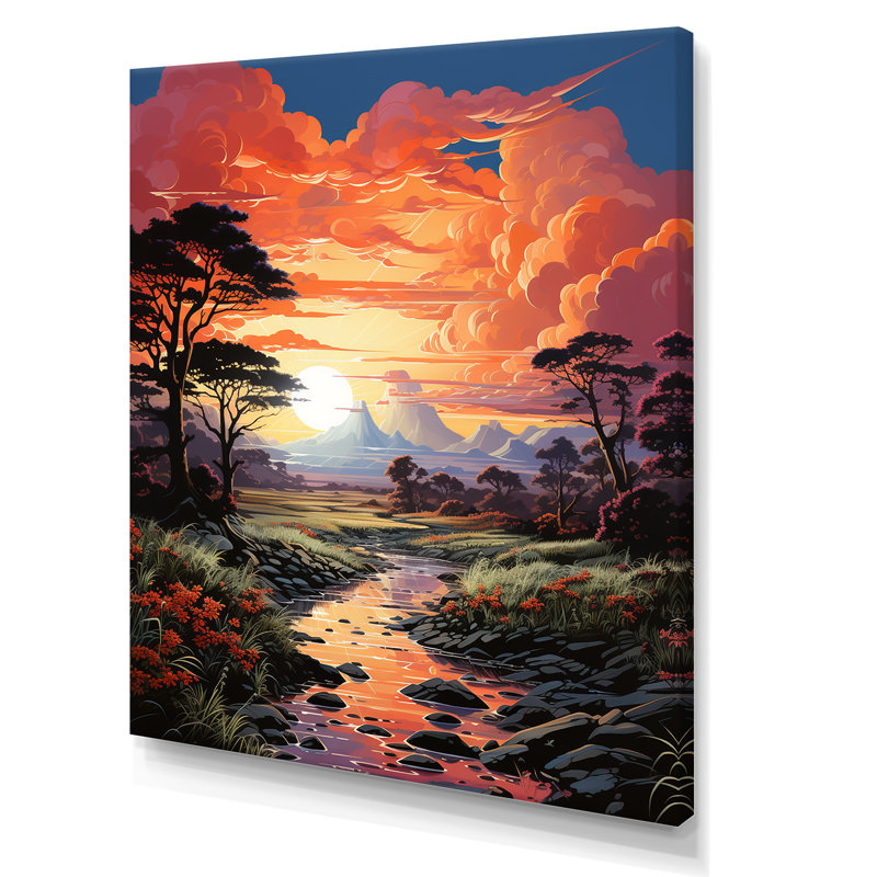 Power Lines Sunrise Landscape Valley I - Décoration murale lignes électriques, Toile tendue, H 40 po x l 30 po x P 1,5 po