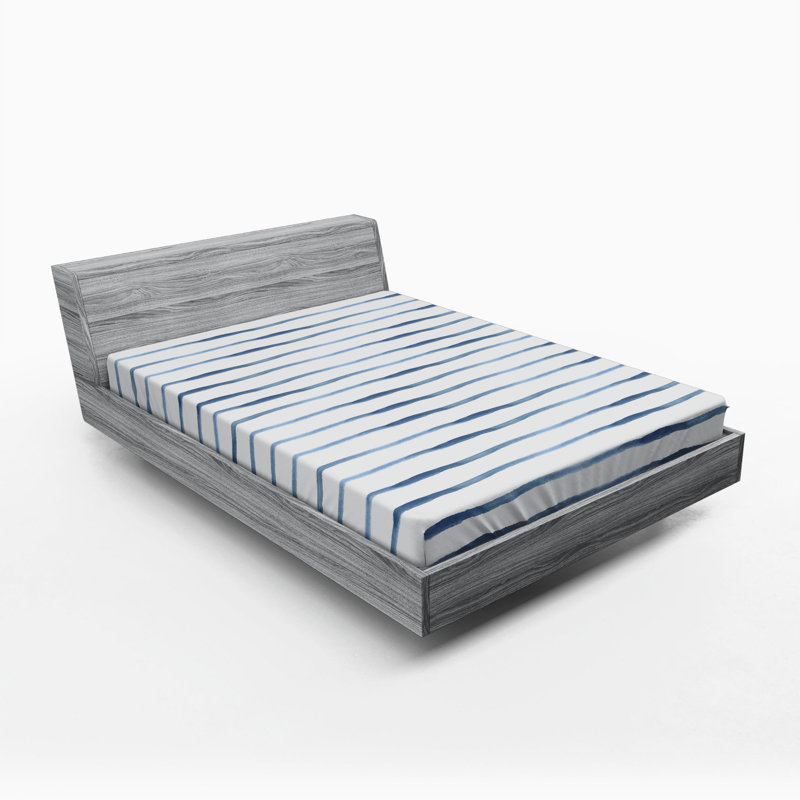 Microfiber Fitted Sheet, Queen Fitted Sheet, White/Blue, Striped 2