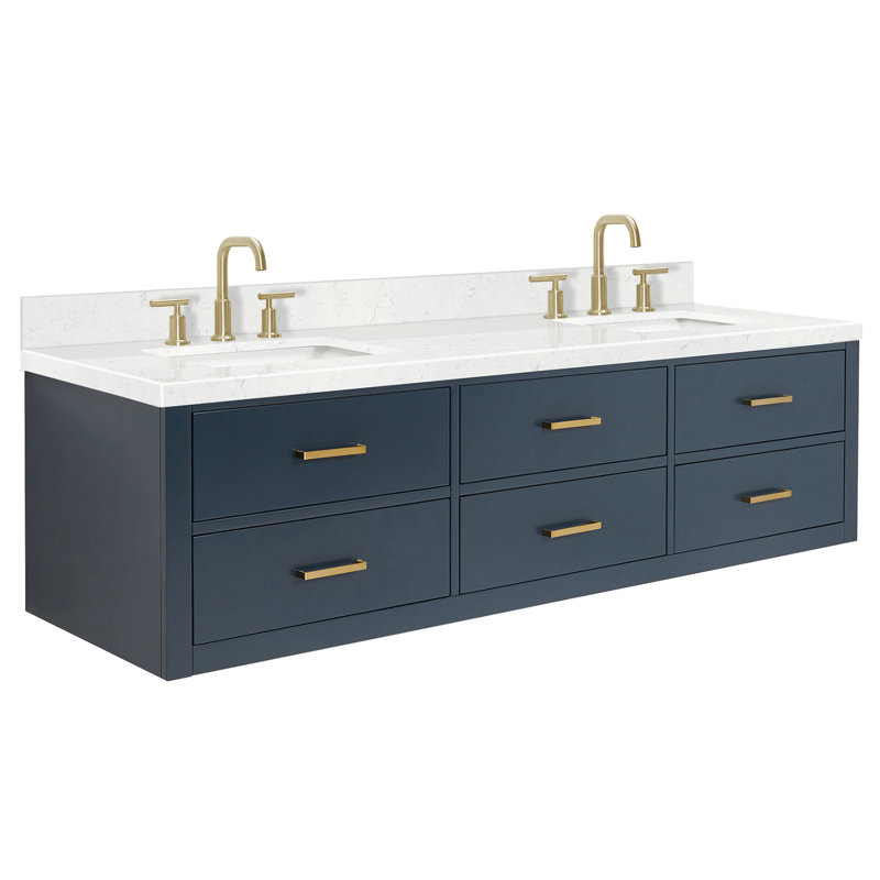 Macolm 72.25'' W Double Vanity, Midnight Blue, Satin Brass, 72"
