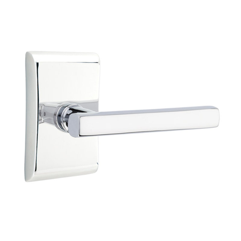 Flat Privacy (Bed & Bath) Door Lever with Rectangle Rosette, Right, Bright Chrome
