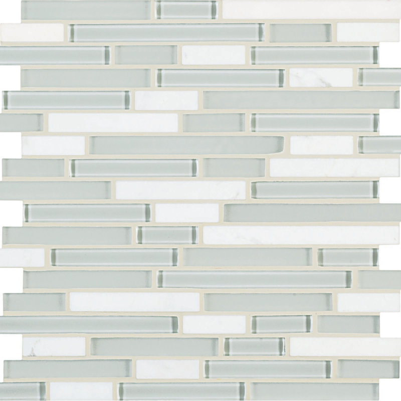 Viva Linda Mixed Linear Glass & Stone Tile Mosaic Sheet, White blend