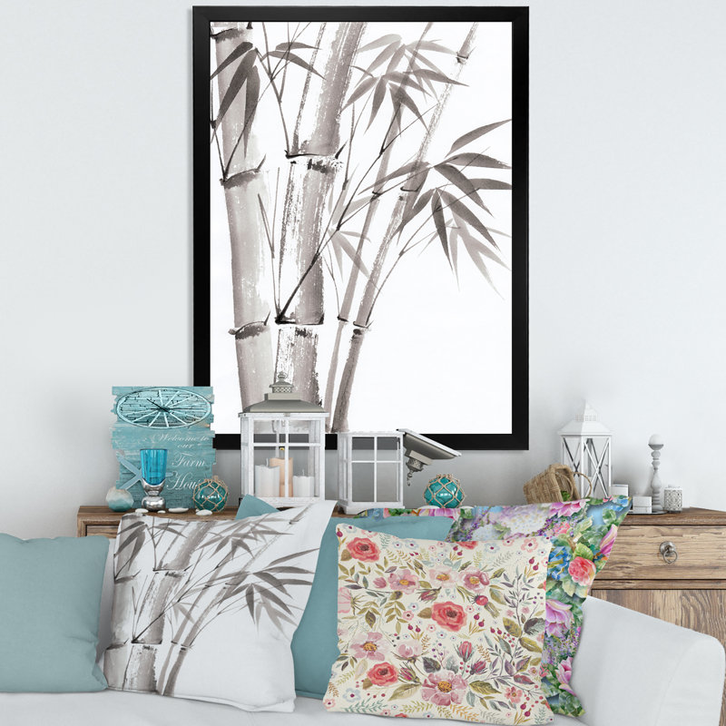 Palmier en bambou - III sur toile, H 32 po x l 24 po x P 1 po, Cadre noir