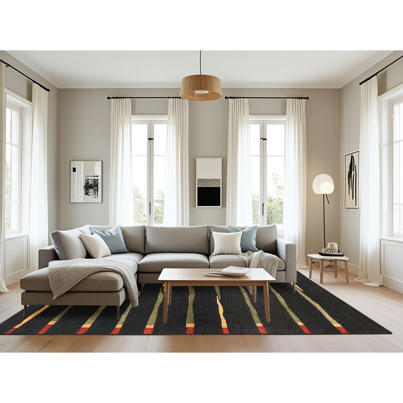 Tapis contemporain noir, Rectangle 8 pi x 12 pi