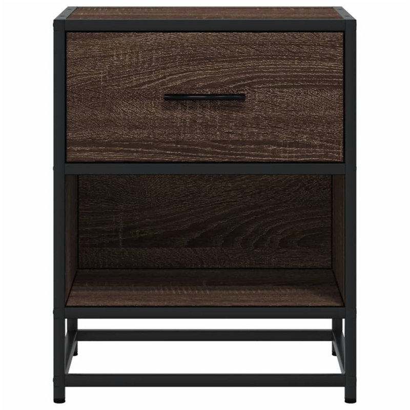 Amberle 40cm W Metal Bedside Table, Brown Oak , 2