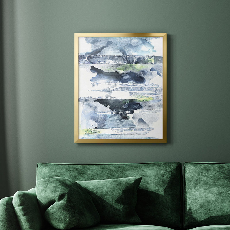 Toile encadrée de qualité supérieure Blue Memories II - prête à être accrochée, Or, H 20 po x l 16 po