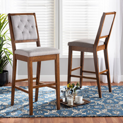 Modern And Contemporary Sand Fabric Upholstered And Dark Brown Finished Wood 2-Piece Counter Stool Set