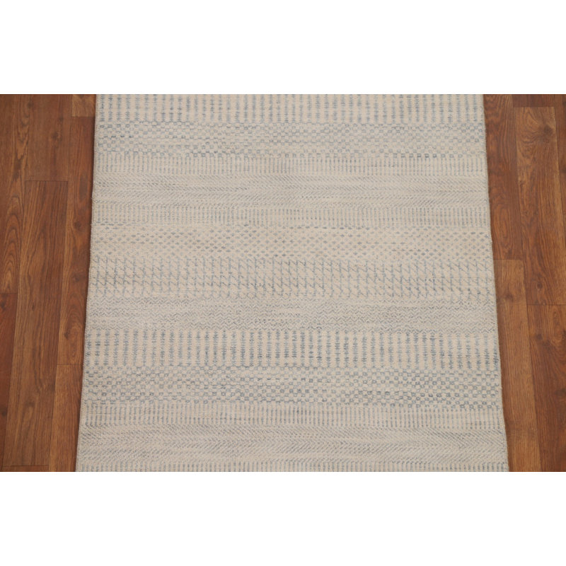 Handmade Wool Abstract Runner Rug 3x8