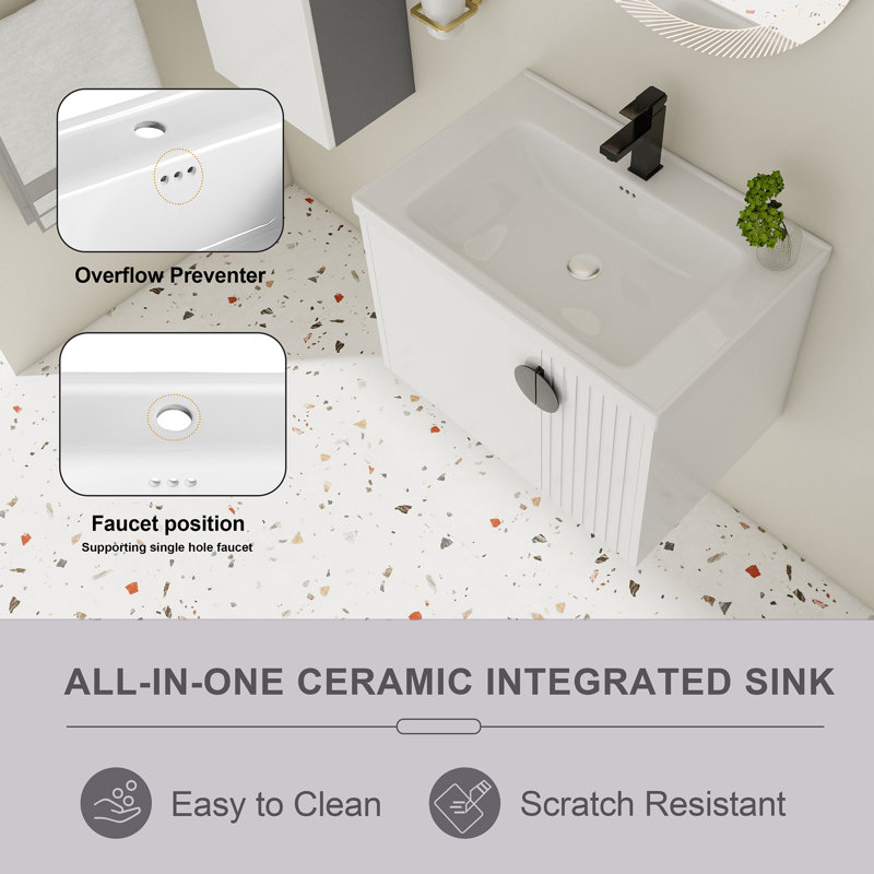 Meuble-lavabo simple avec plateau 27,76 po Saihan, Blanc, Noir
