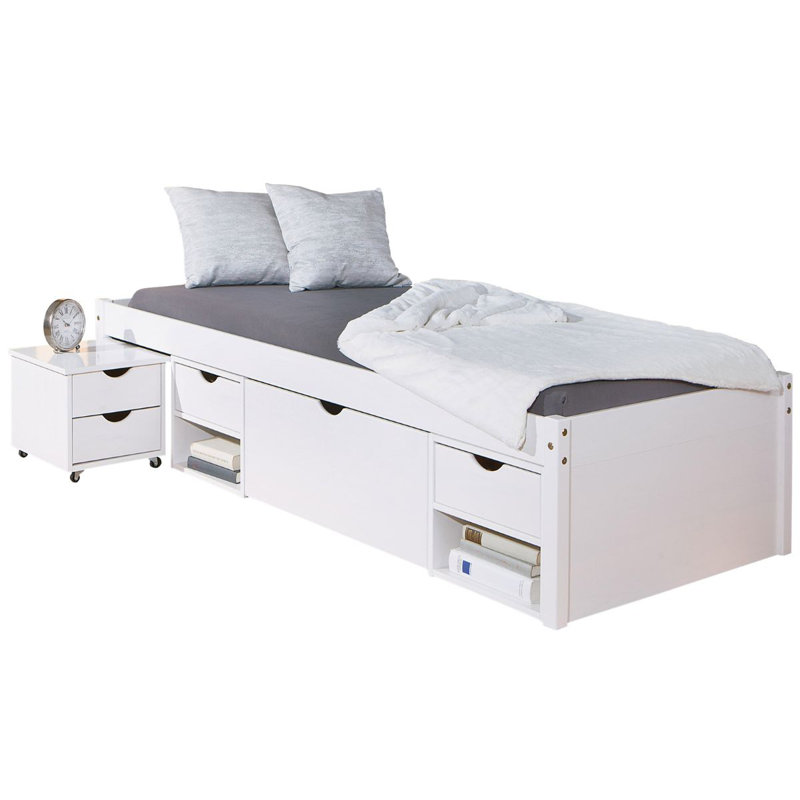 Chamarion Solid Wood Bed, 90 x 200cm, White