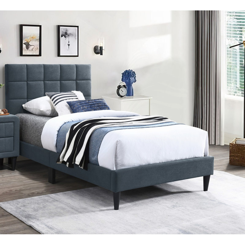 Luxueux lit 1 pièce capitonné en biscuit et tête de lit ajustable pour chambre à coucher, Lit simple, Gris anthracite