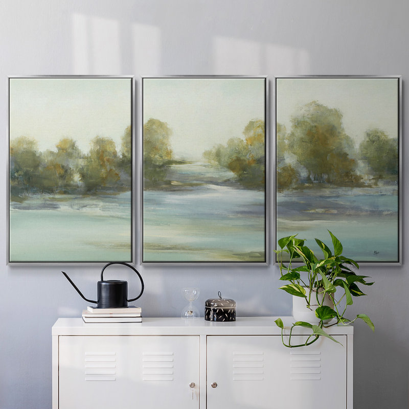 3 pièces de paysage apaisant III, H 40 po x l 78 po x P 2 po, Argent