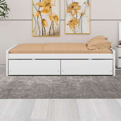 Twin Bed Frame With 2 Storage Drawers, Twin Platform Bed Frame Corner Bed With No Headboard