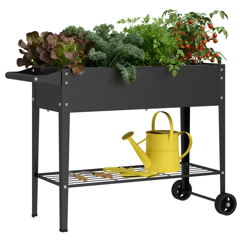 Jardinière surélevée Élevate de 80 cm de haut avec roulettes, pour jardin extérieur, noire