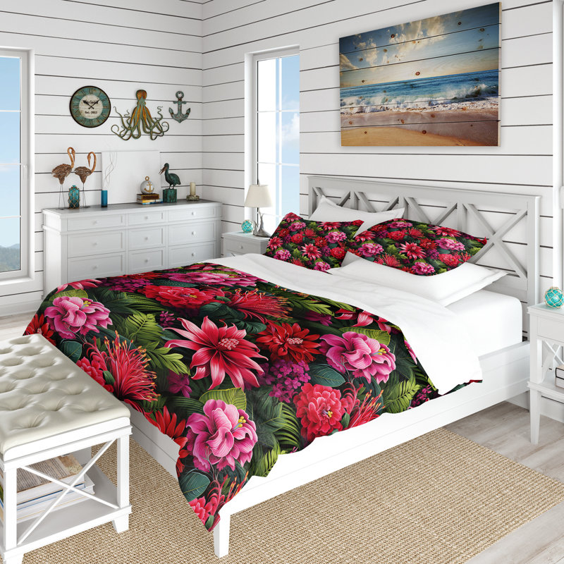 Literie à motif tropical exotique, Housse de couette pour très grand lit et 2 très