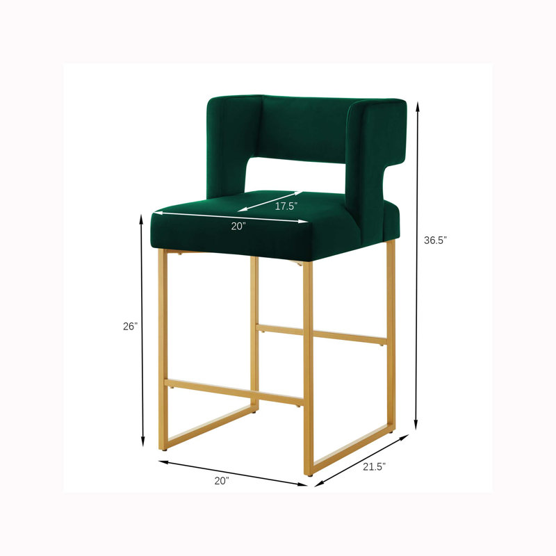 Ensemble de 2 tabourets de bar modernes à hauteur de comptoir avec dossier ouvert carré, Vert