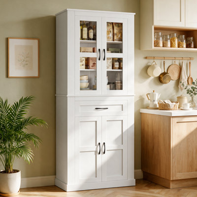 Armoire de cuisine autoportante de 70,9 po de hauteur, armoire de rangement avec portes en verre, grand tiroir et tablettes réglables pour la salle à manger