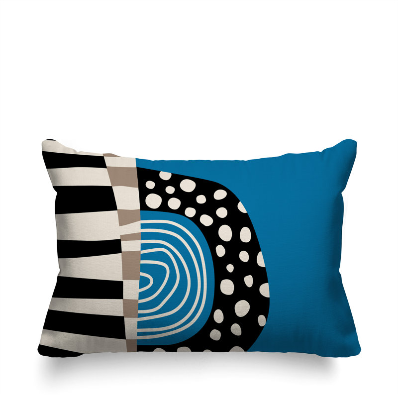 Oreiller rectangulaire réversible intérieur / extérieur Ritter Abstract, H 14 po x l 20 po, Turquoise / noir / blanc cassé