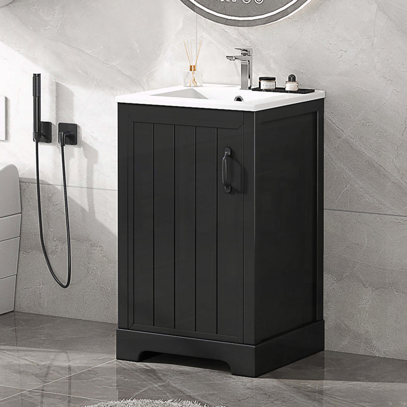 20-Inch Modern Bathroom Vanity with Ceramic Sink and Soft-Close Door, Black