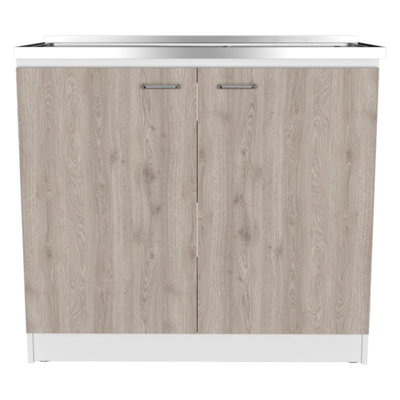 Évier et armoire utilitaire rectangulaire 2 portes Brookeline blanc et gris clair