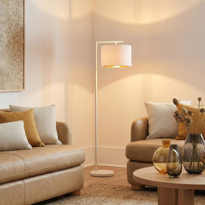 Montage Modern 60" Gold LED Floor Lamp with Pleated Ivory Fabric Drum Shade, Bulb Included