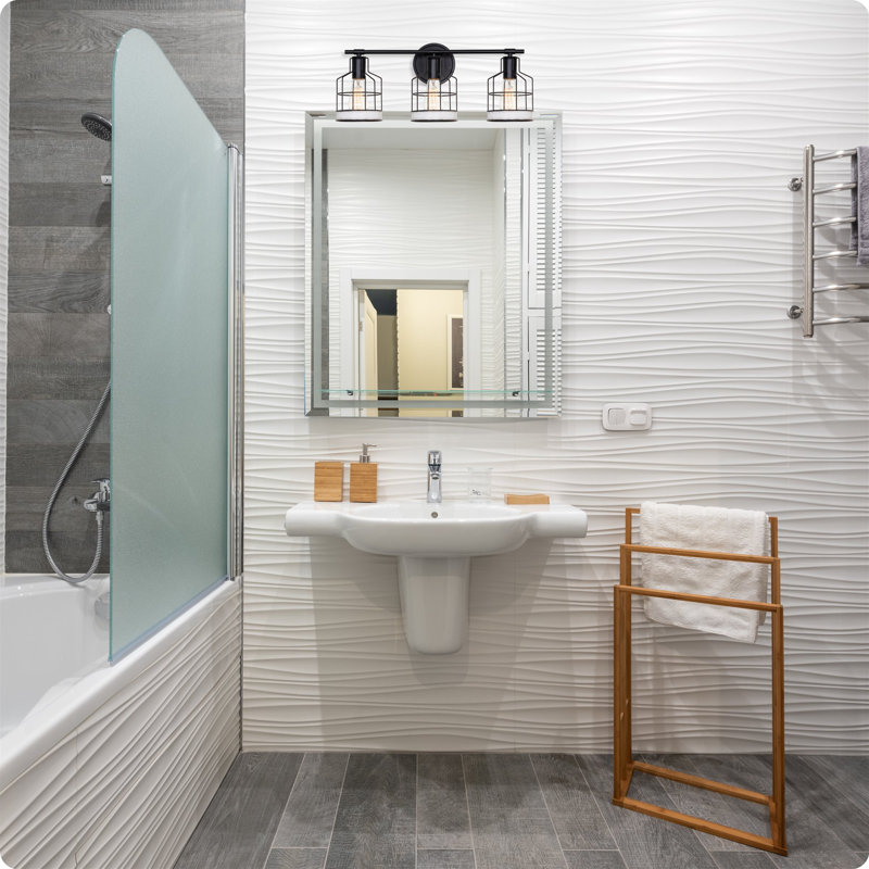 Éclairage pour salle de bain à 3 lumières à intensité variable noir et blanc cendré Gelsey