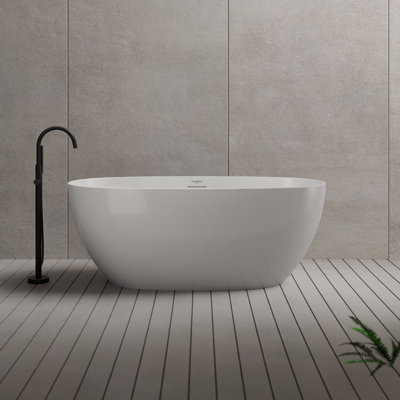 MonBlari 67" X 32" Acrylic Freestanding White Soaking Bathtub With Overflow And Pop-Up Drain For Bathroom
