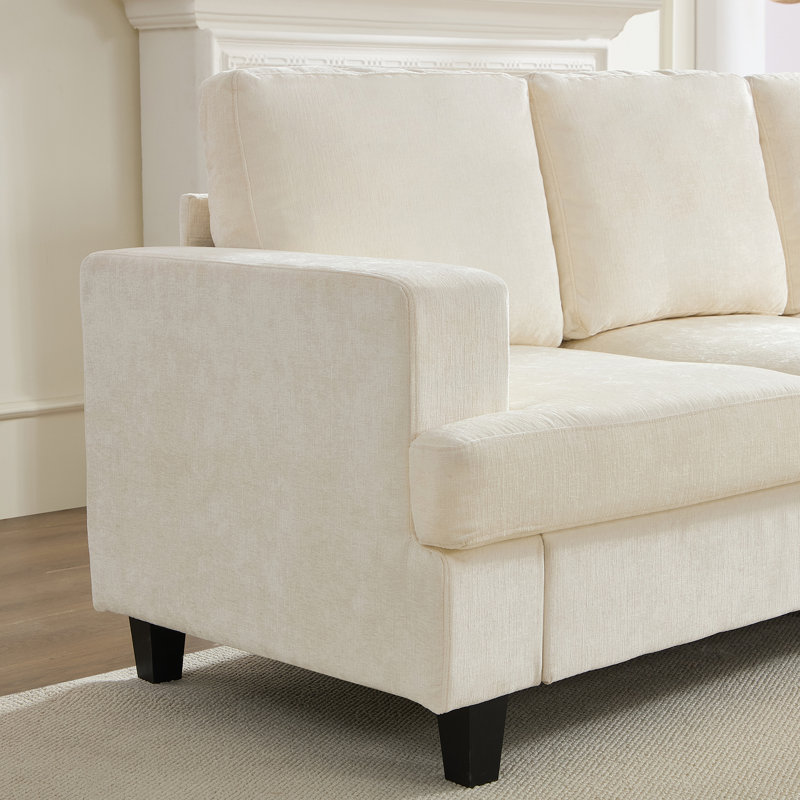 Canapé moderne à 3 places en chenille douce et rembourrée pour le salon, Beige