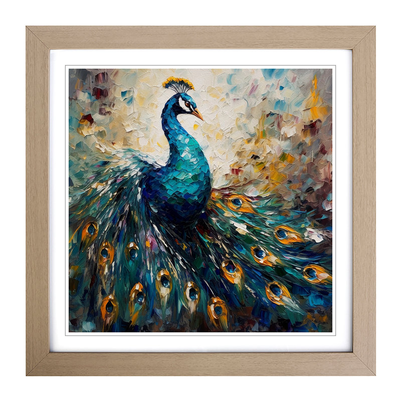 Peacock Palette Knife - Framed Print, Oak