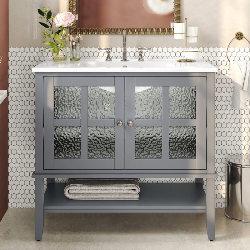 Meuble-lavabo 36 po avec lavabo en céramique, Gris