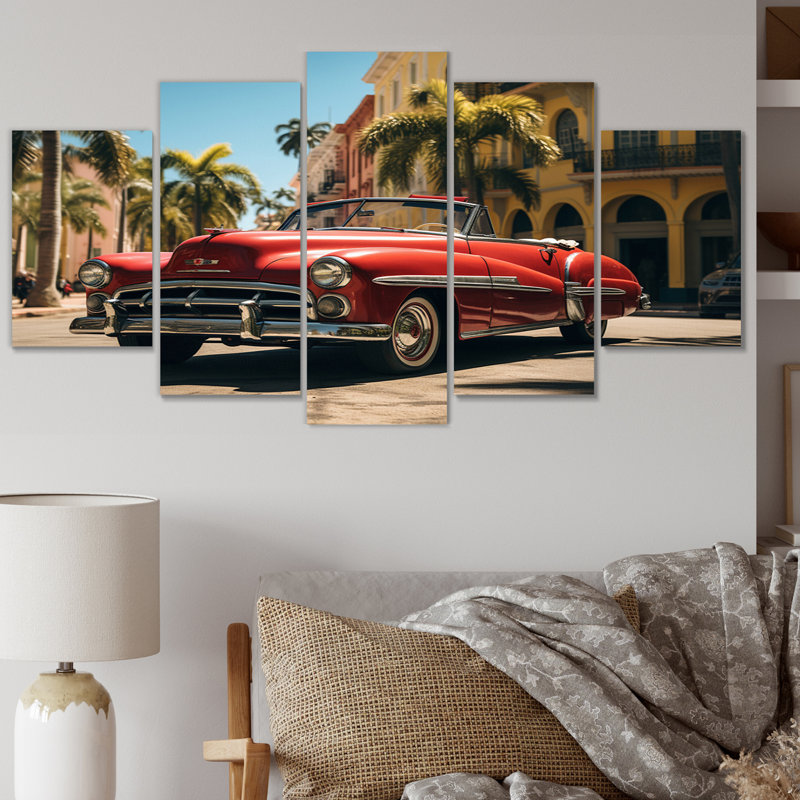 «Miami Cuban Car Influence - Cityscapes», reproduction d'art sur toile - 5 panneaux