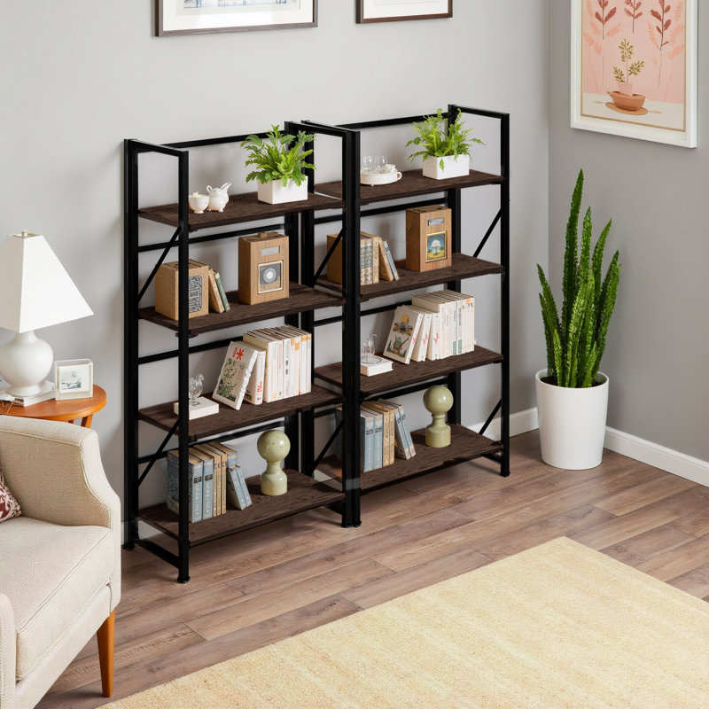 4-Tier Folding Bookshelf with Easy Assembly, Space-Saving Storage Shelf for Small Spaces, Rustic Display Rack for Home or Office