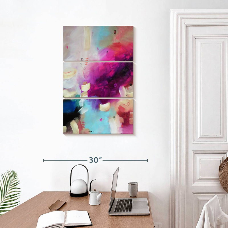 Avery abstrait rose et bleu, H 32 po x l 20 po
