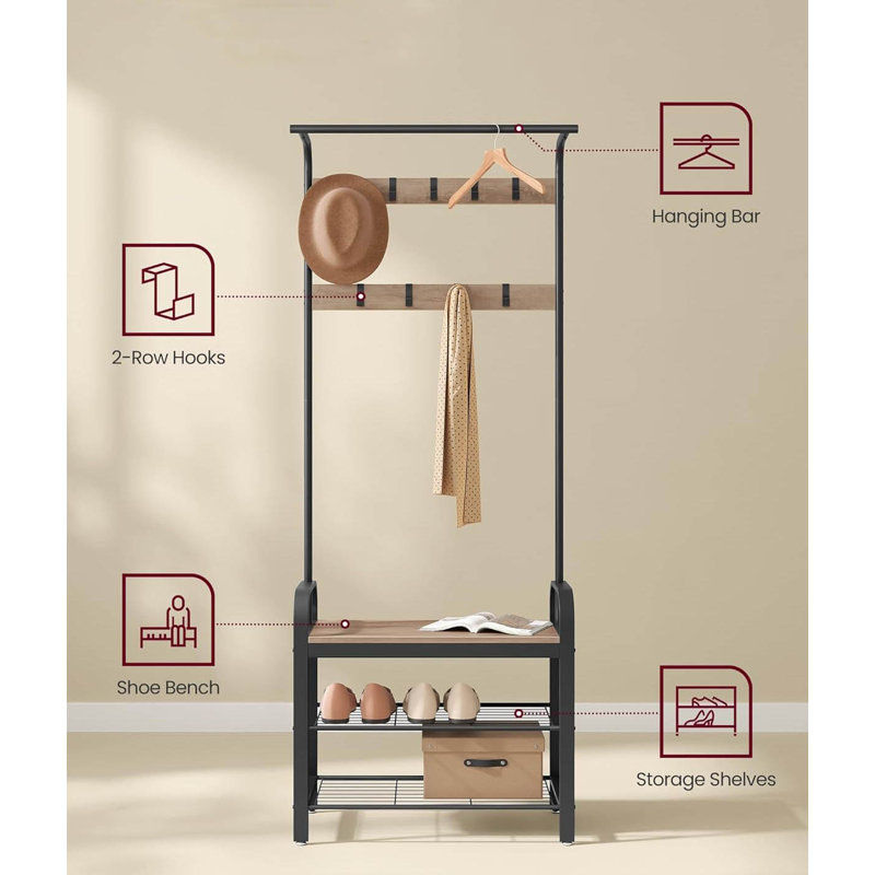 Metal Freestanding 9 - Hook Coat Rack, Camel Brown