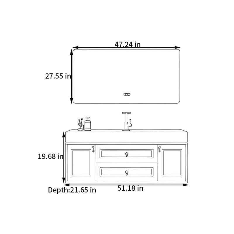 French cream style smart bathroom cabinet, Cream, 19.68" H x 51.18" W x 21.65" D