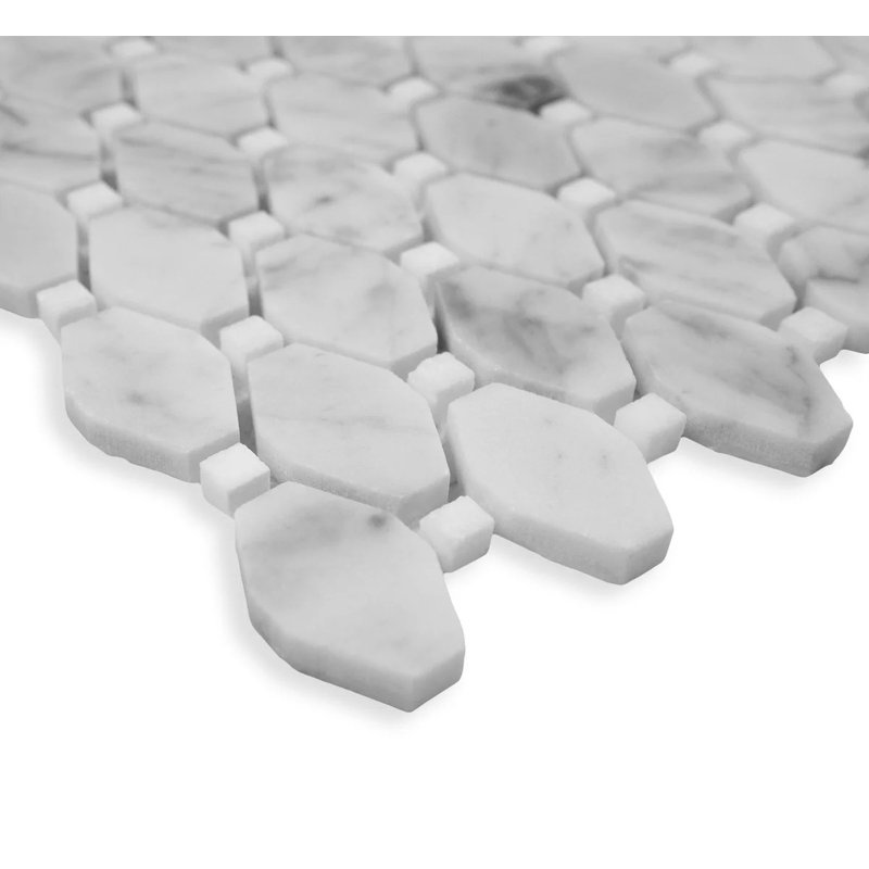 White Marble Rhombus 12x12 Mosaic Tile – Geometric Tile for Kitchen, Backsplash, Bathroom & Shower Wall (set of 11))