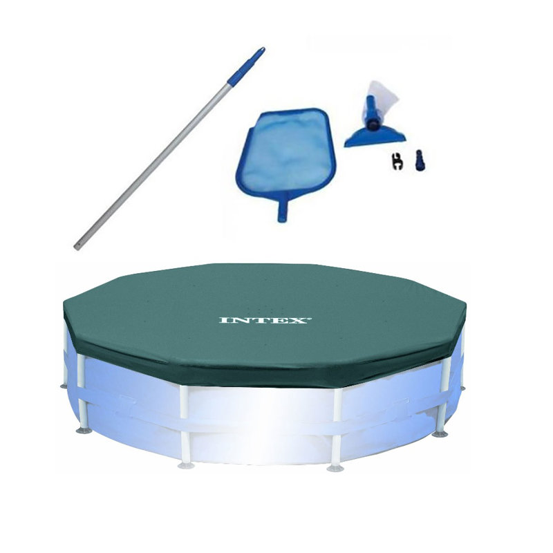 Intex Swimming Pool Maintenance Kit with Vacuum and Pole & 10 Round Pool Cover