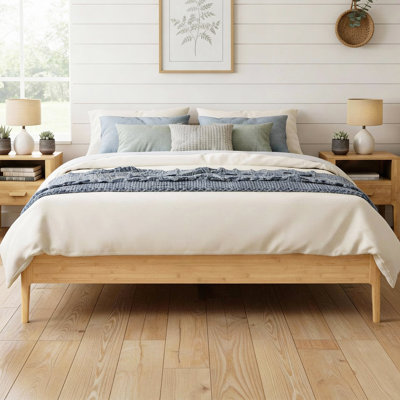 Retro Style Bed Frame, Platform Bed with Central Support Legs