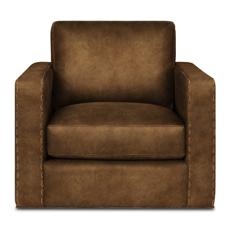 Magdalena Leather Swivel Armchair, Desert Longhorn Genuine Leather, Stainless Steel