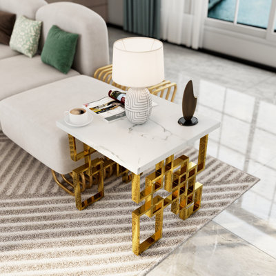 Luxury White And Gold End Table
