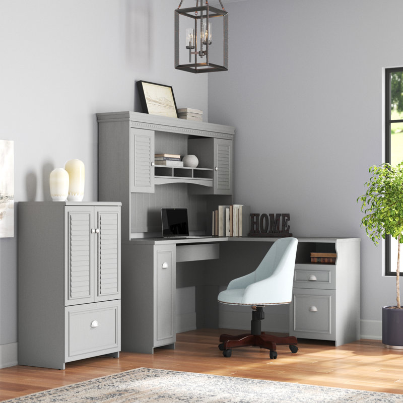 Huckins 4 Piece Computer Desk Office Set with Hutch, Cape Cod Gray