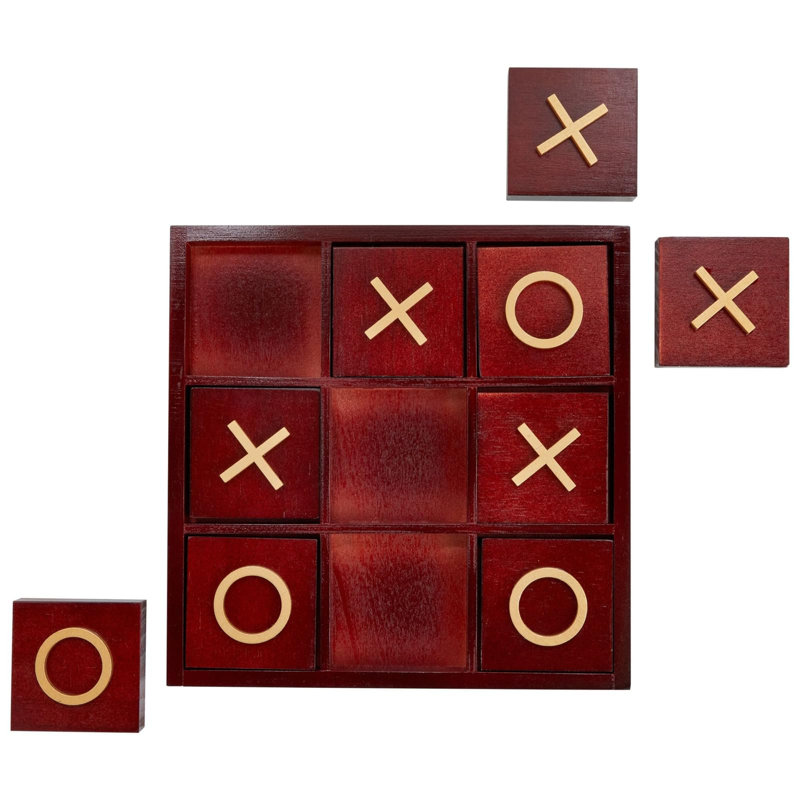 Cherry Red and Gold Wooden Tic Tac Toe Game