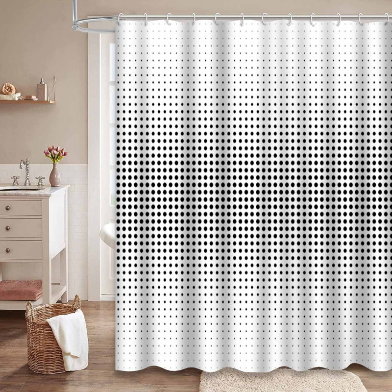 Rideau de douche demi-teinte noir à pois abstraits avec 12 crochets, L 72 po x l 84 po