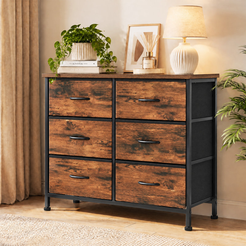 Commode à 6 tiroirs en métal, Brun rustique