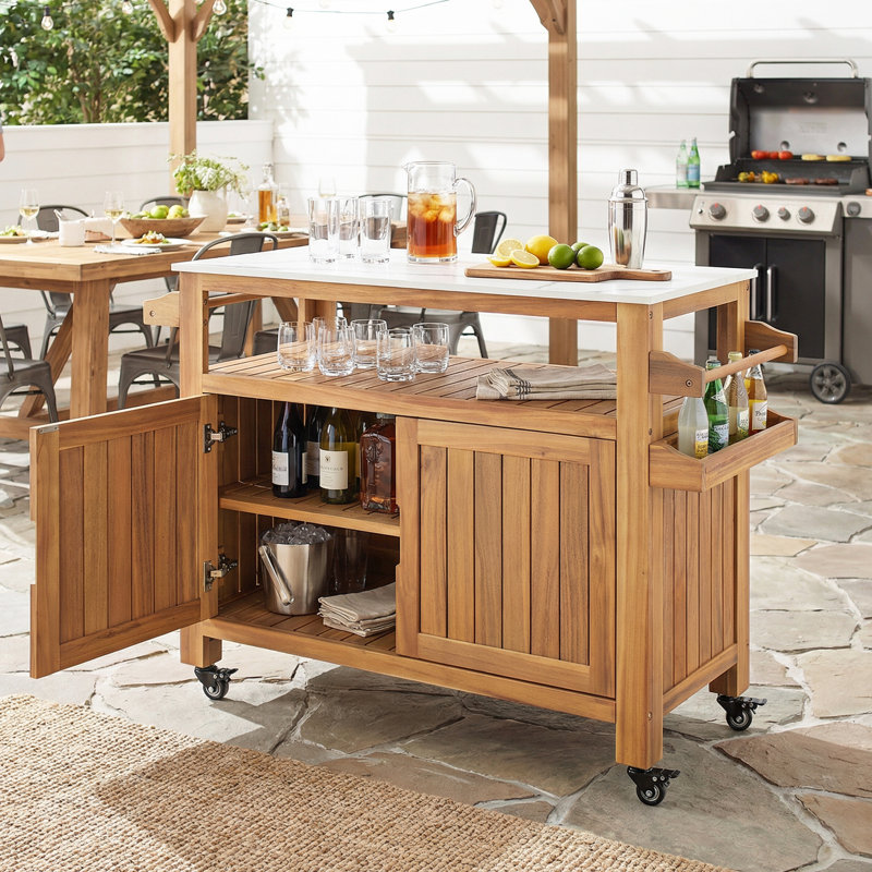 Chariot-bar d'extérieur en bois d'acacia Murphy
