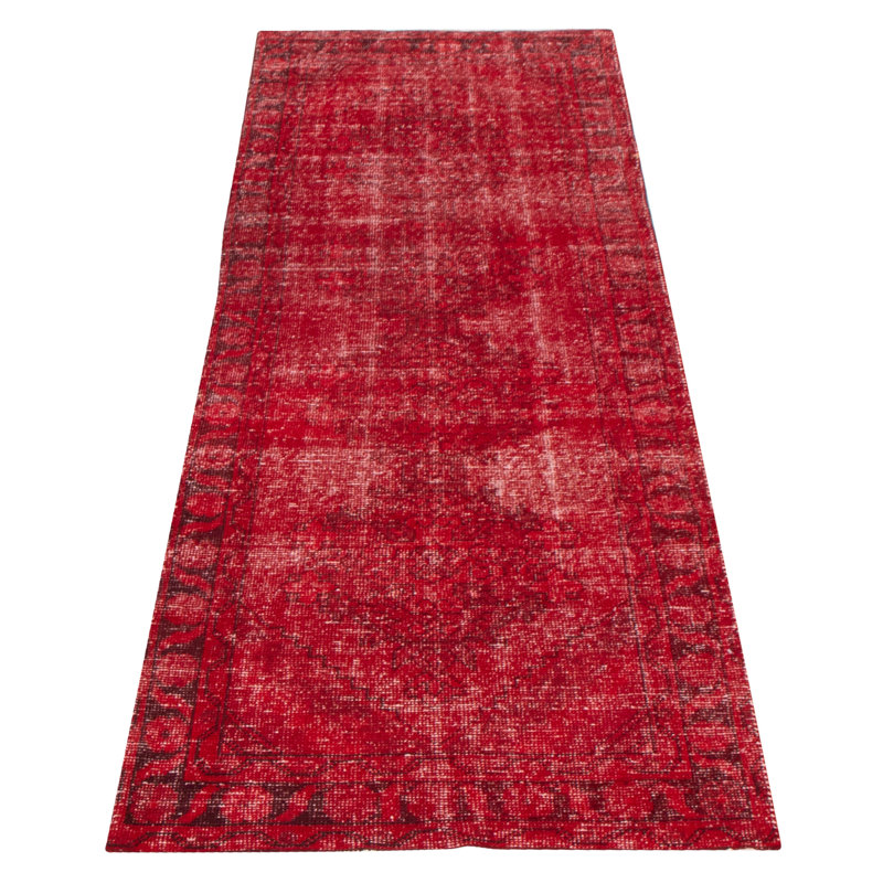 Tapis de couloir rouge en laine noué à la main de conception unique 2 pi 11 po x 8 pi 7 po Forada
